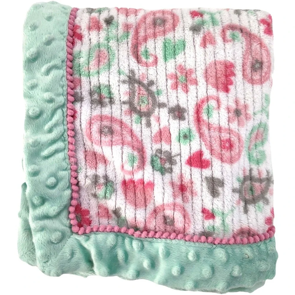 Baby Starters Mint Pink Ribbed Paisley Blanket Minky‎ Dot Girl Lovey Security